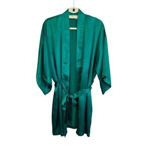 Vintage Victoria’s Secret Gold Label Kimono Robe Womens OS Green Satin Belted